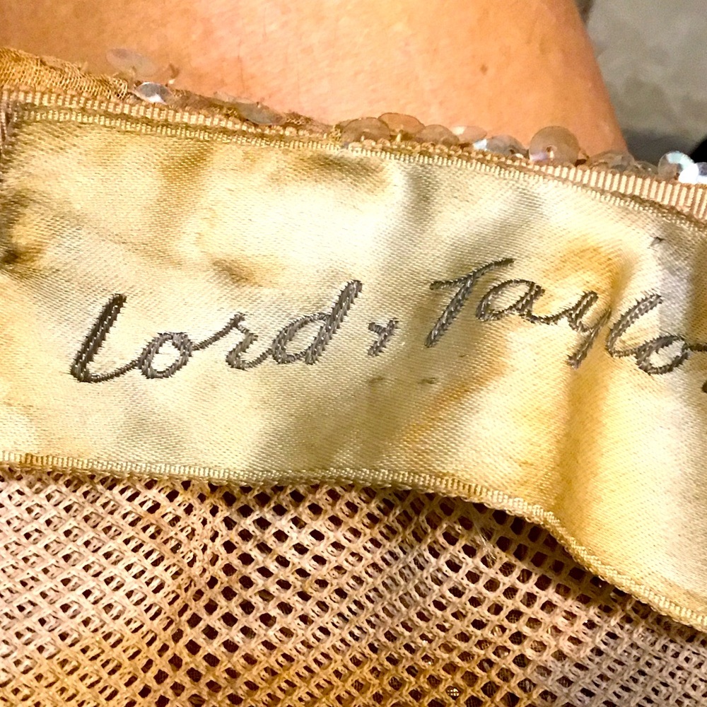 Lord & Taylor Gold Mesh Fabric with Sequins